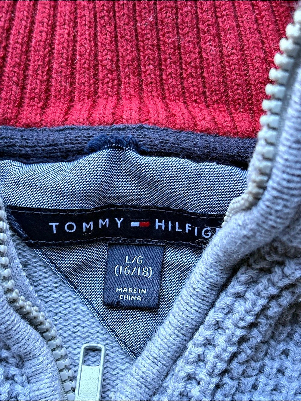 Tommy Hilfiger Boys Waffle Knit Quarter-Zip Sweater Gray Boys Large - Picture 2 of 4